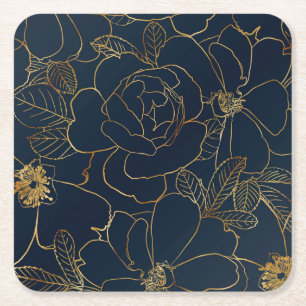 Elegant Gold Rozen Floral Draal Blue Design Kartonnen Onderzetters