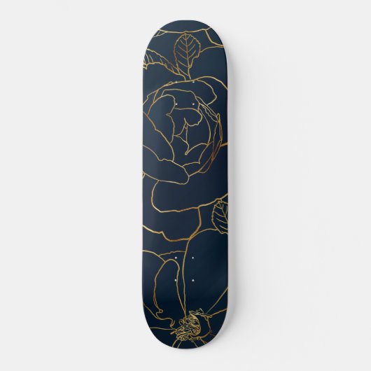 Elegant Gold Rozen Floral Draal Blue Design Persoonlijk Skateboard (Voorkant)