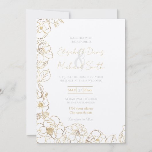 Elegant Gold Rozen Floral Line art Kaart (Voorkant)