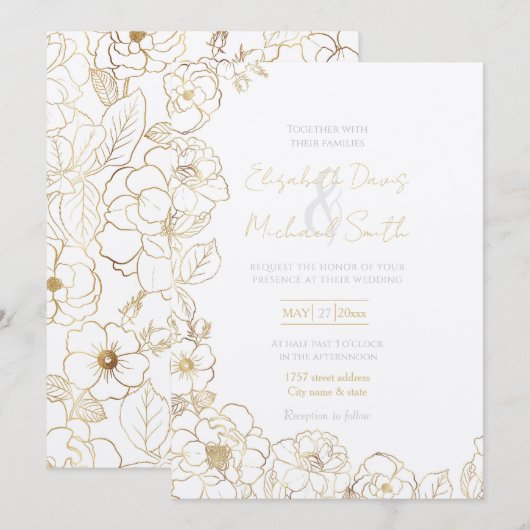 Elegant Gold Rozen Floral Line art Kaart (Voorkant / Achterkant)
