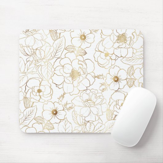 Elegant Gold Rozen Floral Line art Muismat (Met muis)