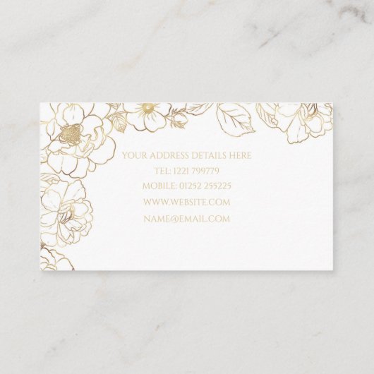 Elegant Gold Rozen Floral Line art Visitekaartje (Achterkant)