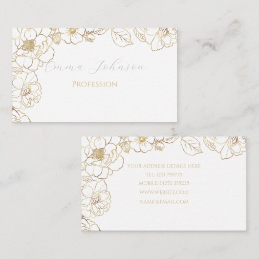 Elegant Gold Rozen Floral Line art Visitekaartje (Voorkant / Achterkant)
