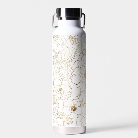 Elegant Gold Rozen Floral Line art Waterfles (Voorkant)