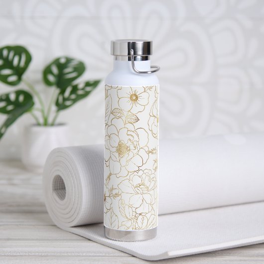 Elegant Gold Rozen Floral Line art Waterfles (Yoga)