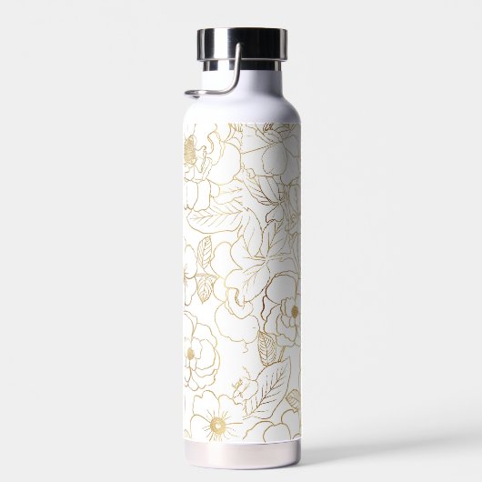 Elegant Gold Rozen Floral Line art Waterfles (Rechts)