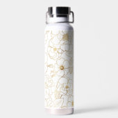 Elegant Gold Rozen Floral Line art Waterfles (Achterkant)