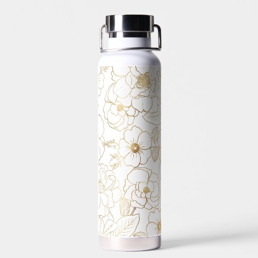 Elegant Gold Rozen Floral Line art Waterfles (Achterkant)