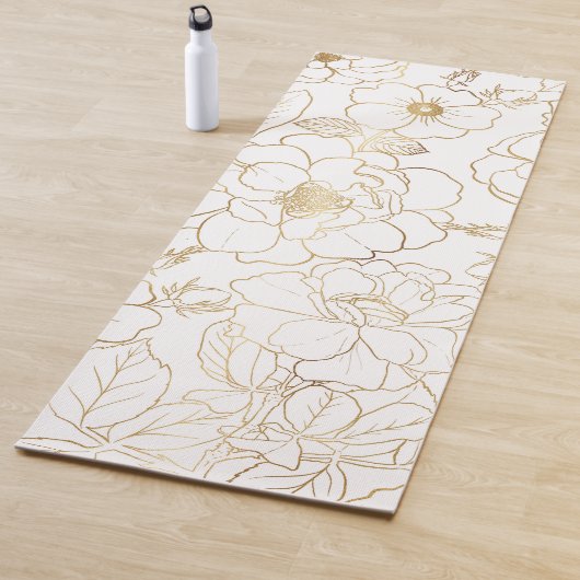 Elegant Gold Rozen Floral Line art Yogamat (In situ)
