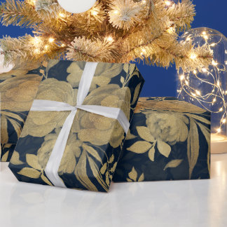 Elegant Gold Rozen Floral Navy Blue Design Cadeaupapier