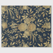 Elegant Gold Rozen Floral Navy Blue Design Cadeaupapier (Vlak)