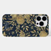 Elegant Gold Rozen Floral Navy Blue Design iPhone Hoesje (Achterkant horizontaal)