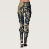 Elegant Gold Rozen Floral Navy Blue Design Leggings (Achterkant)