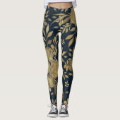 Elegant Gold Rozen Floral Navy Blue Design Leggings (Voorkant)