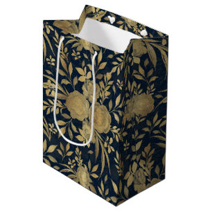 Elegant Gold Rozen Floral Navy Blue Design Medium Cadeauzakje