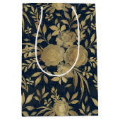 Elegant Gold Rozen Floral Navy Blue Design Medium Cadeauzakje (Voorkant)
