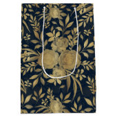 Elegant Gold Rozen Floral Navy Blue Design Medium Cadeauzakje (Achterkant)