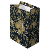 Elegant Gold Rozen Floral Navy Blue Design Medium Cadeauzakje (Achterkant Gekanteld)
