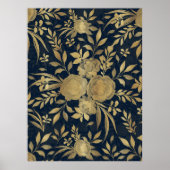 Elegant Gold Rozen Floral Navy Blue Design Poster (Voorkant)
