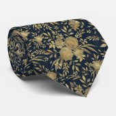 Elegant Gold Rozen Floral Navy Blue Design Stropdas (Opgerold)