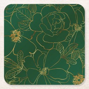 Elegant Gold Rozen Floral Tekening groen ontwerp Kartonnen Onderzetters
