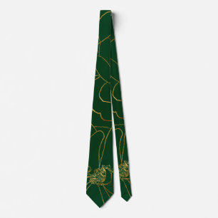 Elegant Gold Rozen Floral Tekening groen ontwerp Stropdas