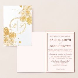 Elegant Gold Rozen Monogram Weddenschap Real Folie Kaarten