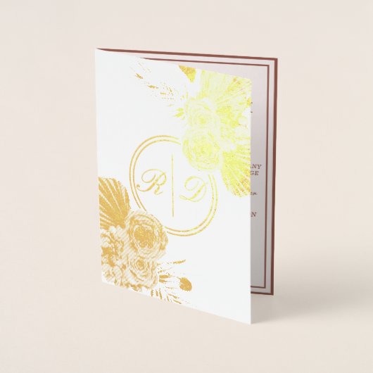 Elegant Gold Rozen Monogram Weddenschap Real Folie Kaarten (Voorkant)