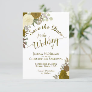 Elegant Gold Rozen Waterverf Floral Boho Wedding Save The Date