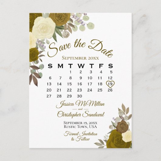 Elegant Gold Rozen Wedding Save the Date Calendar Aankondigingskaart (Voorkant)