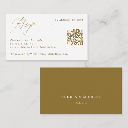 Elegant Gold RSVP QR Code Weduwantwoord Informatiekaartje (Voorkant / Achterkant)