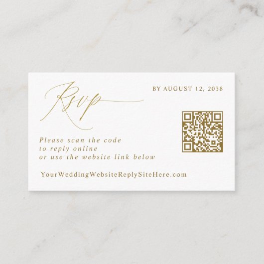Elegant Gold RSVP QR Code Weduwantwoord Informatiekaartje (Voorkant)