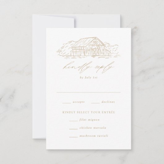 Elegant Gold Rustic Barn Wedding Meal Choice RSVP Kaartje (Voorkant)