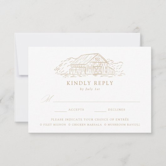 Elegant Gold Rustic Barn Wedding Meal Choice RSVP Kaartje (Voorkant)