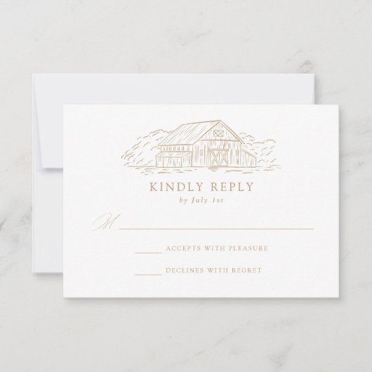 Elegant Gold Rustic Barn Wedding RSVP Kaartje (Voorkant)