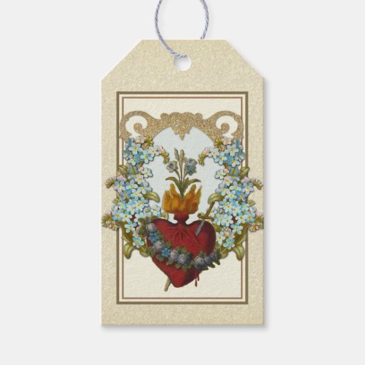 Elegant Gold Sacred Heart Jesus Floral Religy Cadeaulabel (Voorkant)