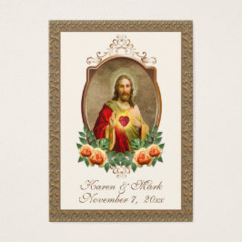 Elegant Gold Sacred Heart Jesus Weddenschap Heilig Visitekaartje