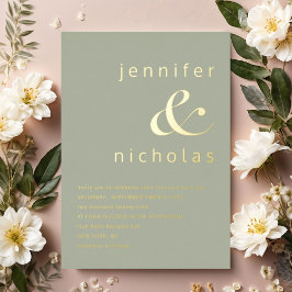 Elegant Gold Sage Green Ampersand Wedding Folie Uitnodiging