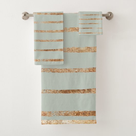 Elegant Gold Sage Green Bath Towel Set Bad Handdoek (Insitu)