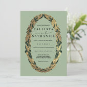 Elegant Gold Sage Green Greenery Leaves Wedding Kaart (Staand voorkant)