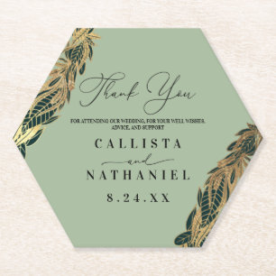 Elegant Gold Sage Green Greenery Leaves Wedding Kartonnen Onderzetters
