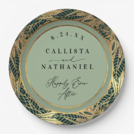 Elegant Gold Sage Green Greenery Leaves Wedding Papieren Bordje