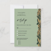 Elegant Gold Sage Green Greenery Leaves Wedding RSVP Kaartje (Voorkant)