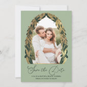 Elegant Gold Sage Green Greenery Leaves Wedding Save The Date (Voorkant)