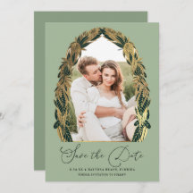 Elegant Gold Sage Green Greenery Leaves Wedding