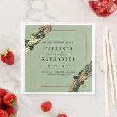 Elegant Gold Sage Green Greenery Leaves Wedding Servet (Insitu)