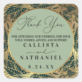 Elegant Gold Sage Green Greenery Leaves Wedding Vierkante Sticker