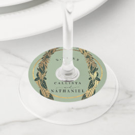Elegant Gold Sage Green Greenery Leaves Wedding Wijnglaslabel