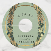 Elegant Gold Sage Green Greenery Leaves Wedding Wijnglaslabel (Voorkant)