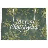Elegant Gold Sage Green Snowflakes Merry Kerstry Groot Cadeauzakje (Voorkant)